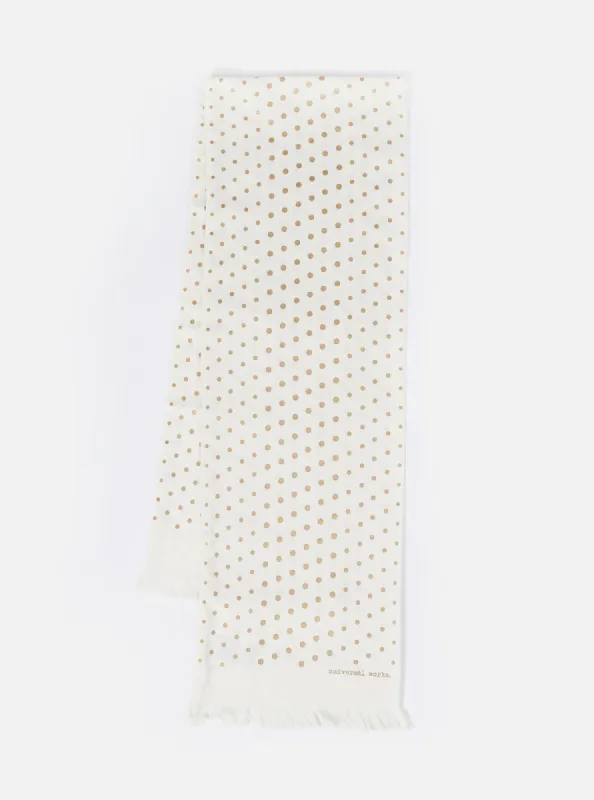Universal Works Short Scarf in Ecru/Gold Dot Print made by Universal Works