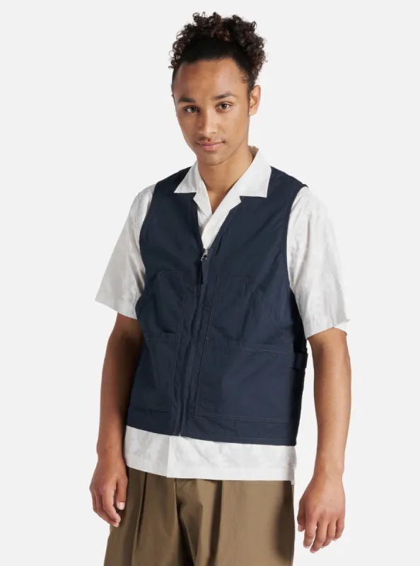 Universal Works Painters Gilet in Navy Broad Cloth sold by Universal Works