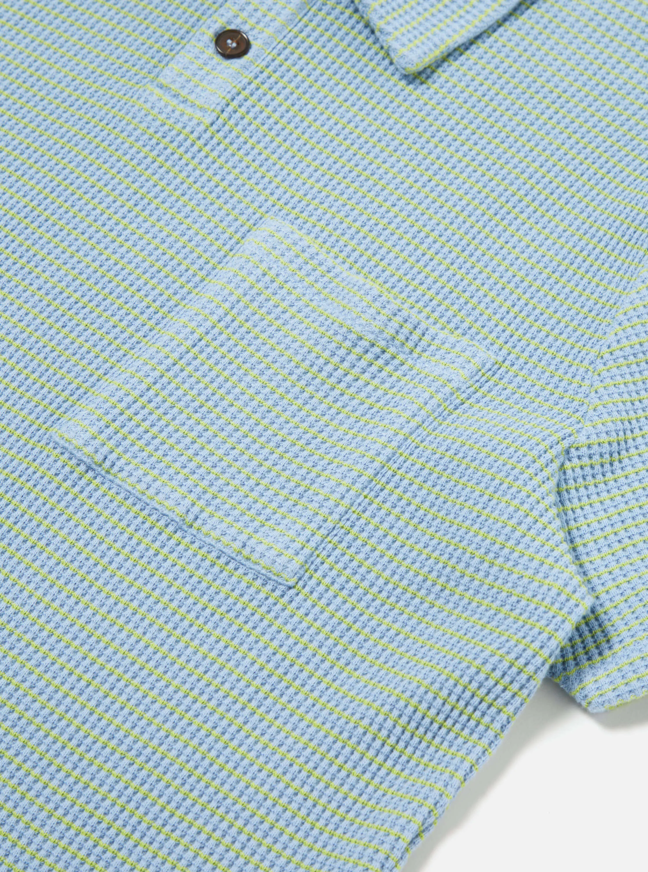 Universal Works Newlyn Polo in Sky Fluro Stripe sold by Universal Works product image thumbnail 5
