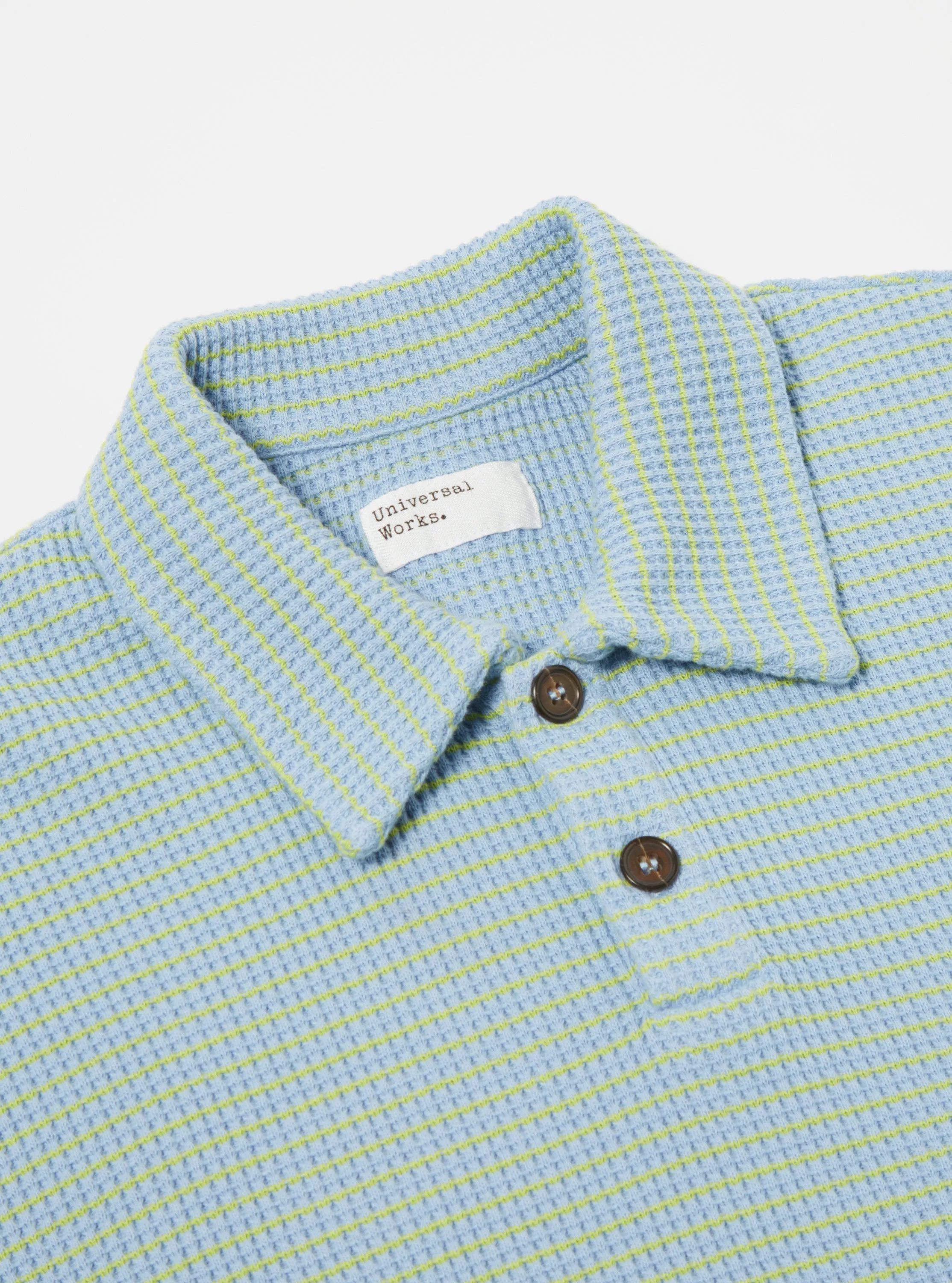 Universal Works Newlyn Polo in Sky Fluro Stripe sold by Universal Works product image thumbnail 4