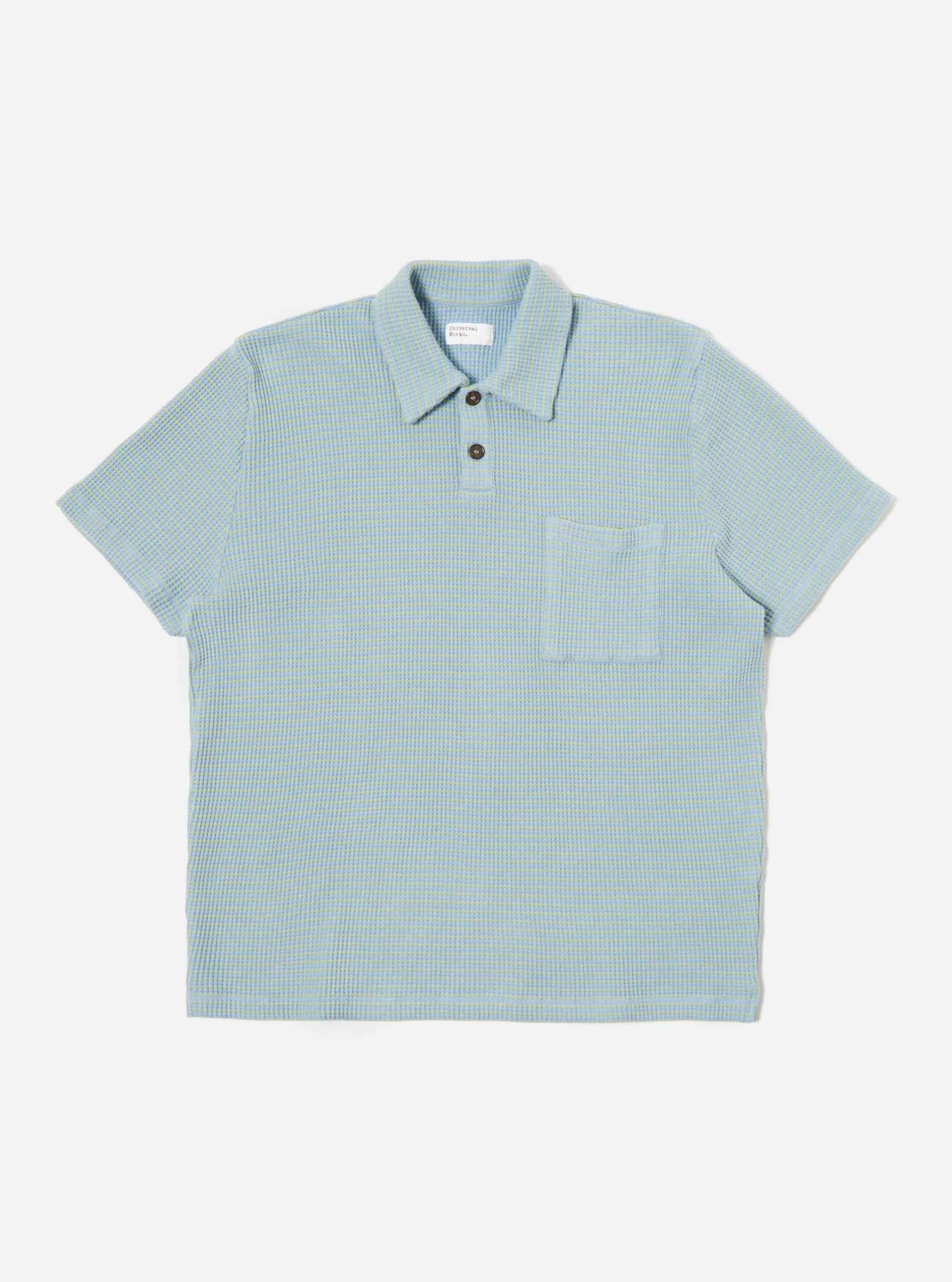 Universal Works Newlyn Polo in Sky Fluro Stripe sold by Universal Works product image thumbnail 2