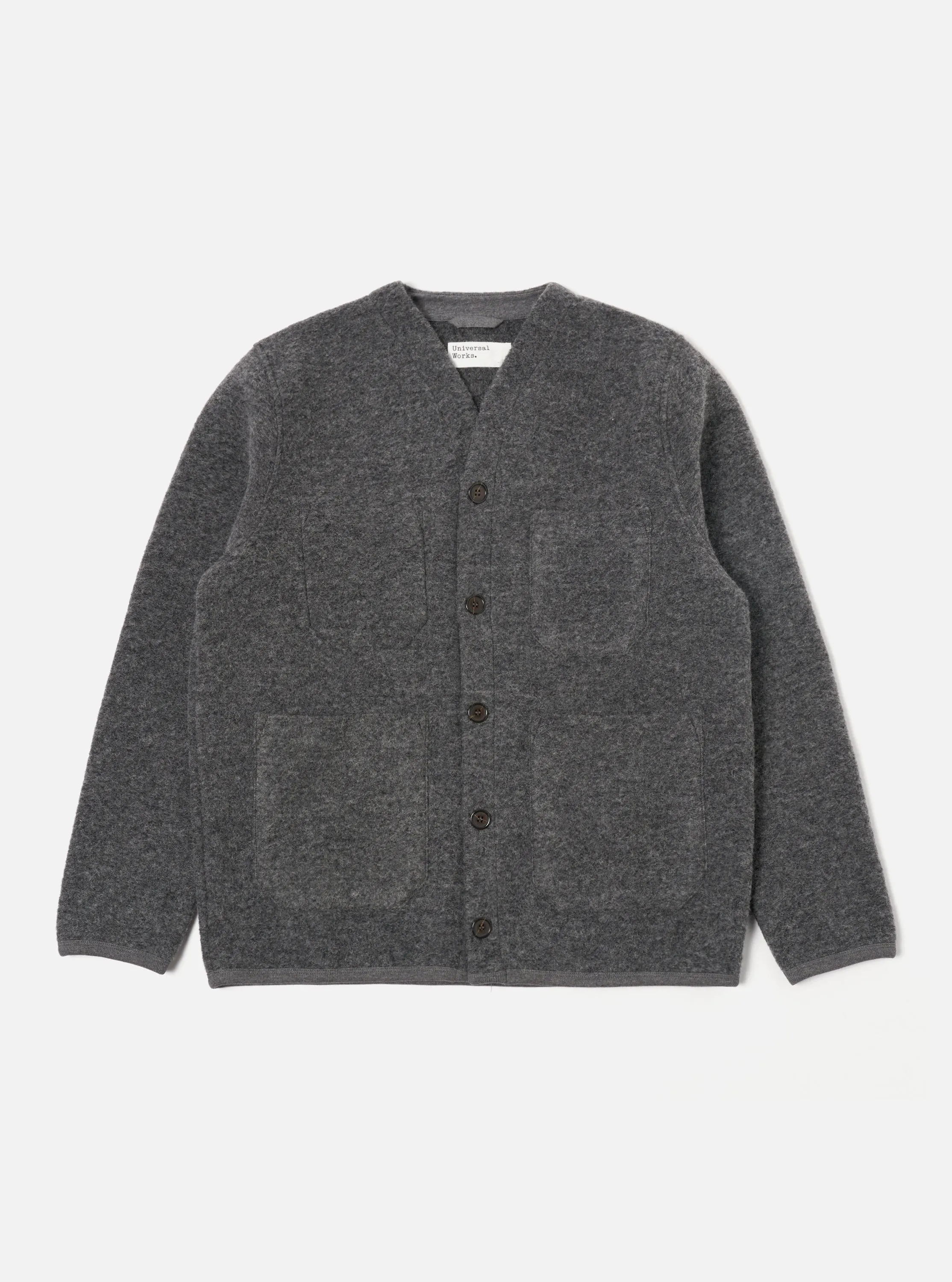Universal Works Cardigan in Grey Marl Wool Fleece sold by Universal Works