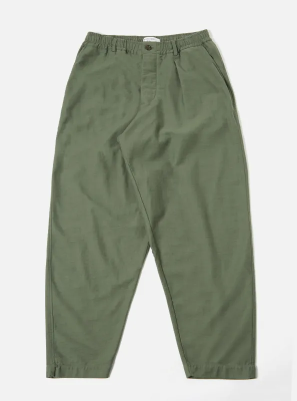 Universal Works Pleated Track Pant in Olive Slub Sateen sold by Universal Works