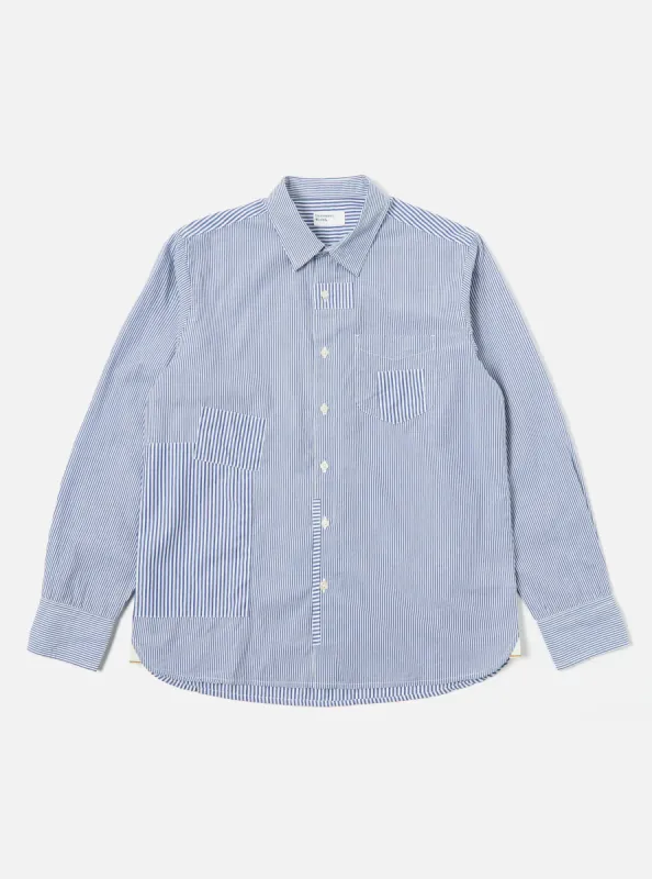 Universal Works L/S Patch Shirt in Blue Classic Stripes