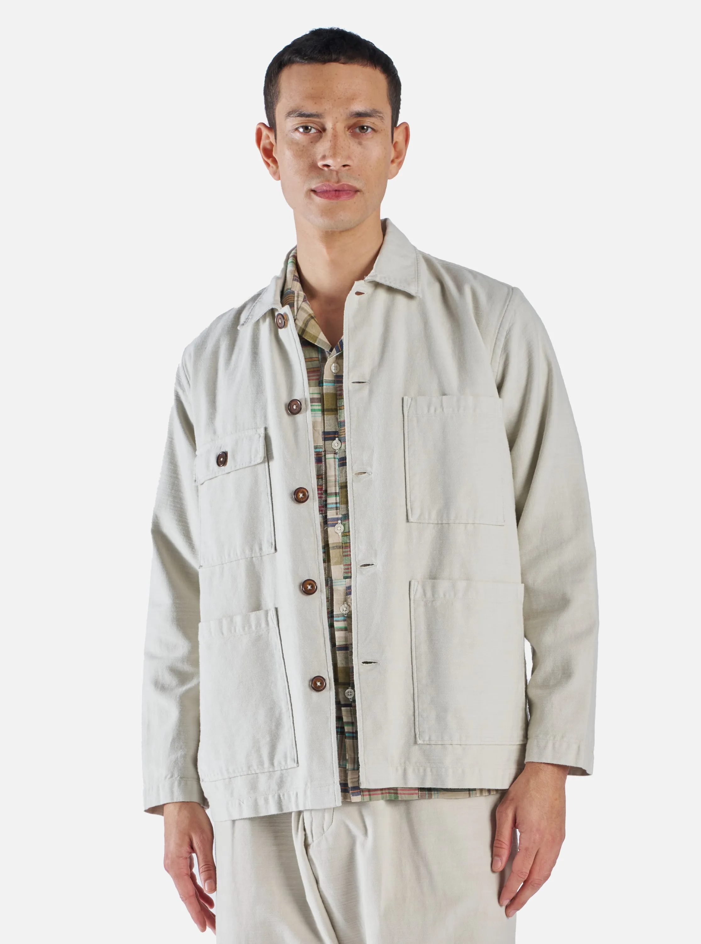 Universal Works Dockside Jacket in Driftwood Slub Sateen sold by Universal Works