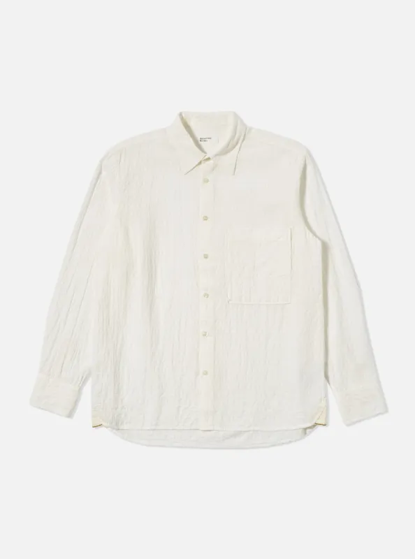 Universal Works Square Pocket Shirt in Ecru Dolly Stripe sold by Universal Works