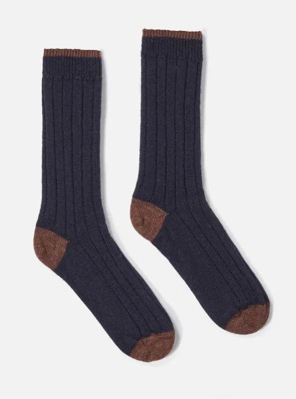 Universal Works Hike Sock In Navy Wool sold by Universal Works