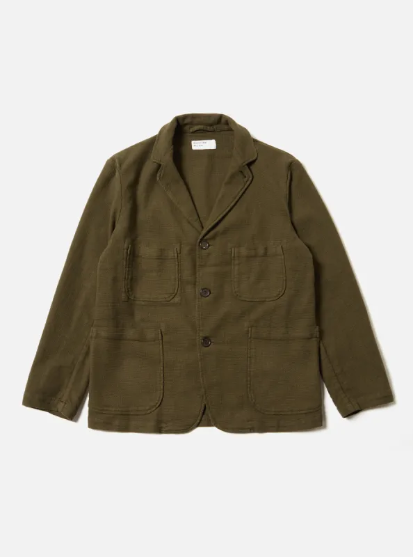 Universal Works Five Pocket Jacket in Olive Chevron Cotton sold by Universal Works