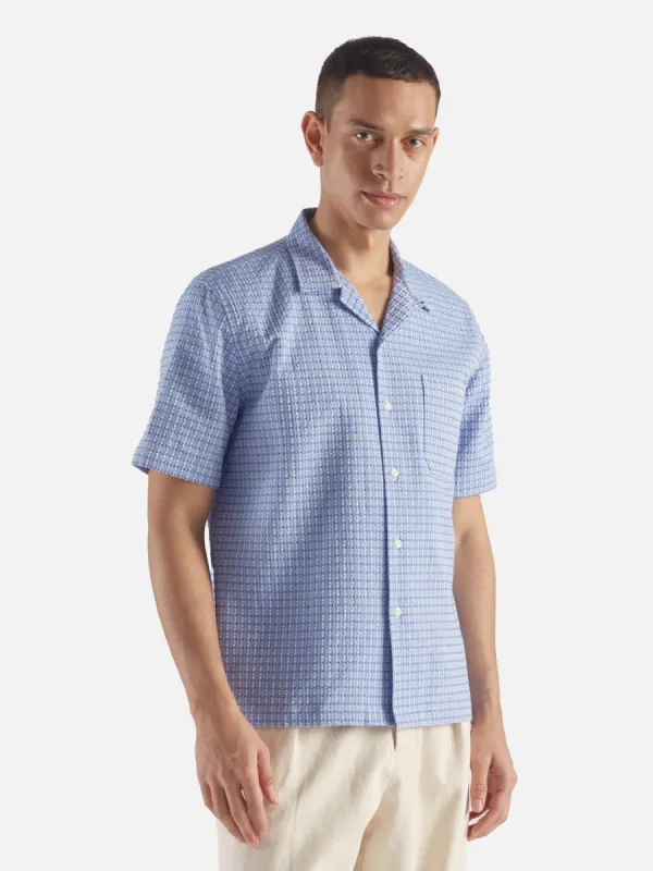 Universal Works Road Shirt in Blue Delos Cotton sold by Universal Works