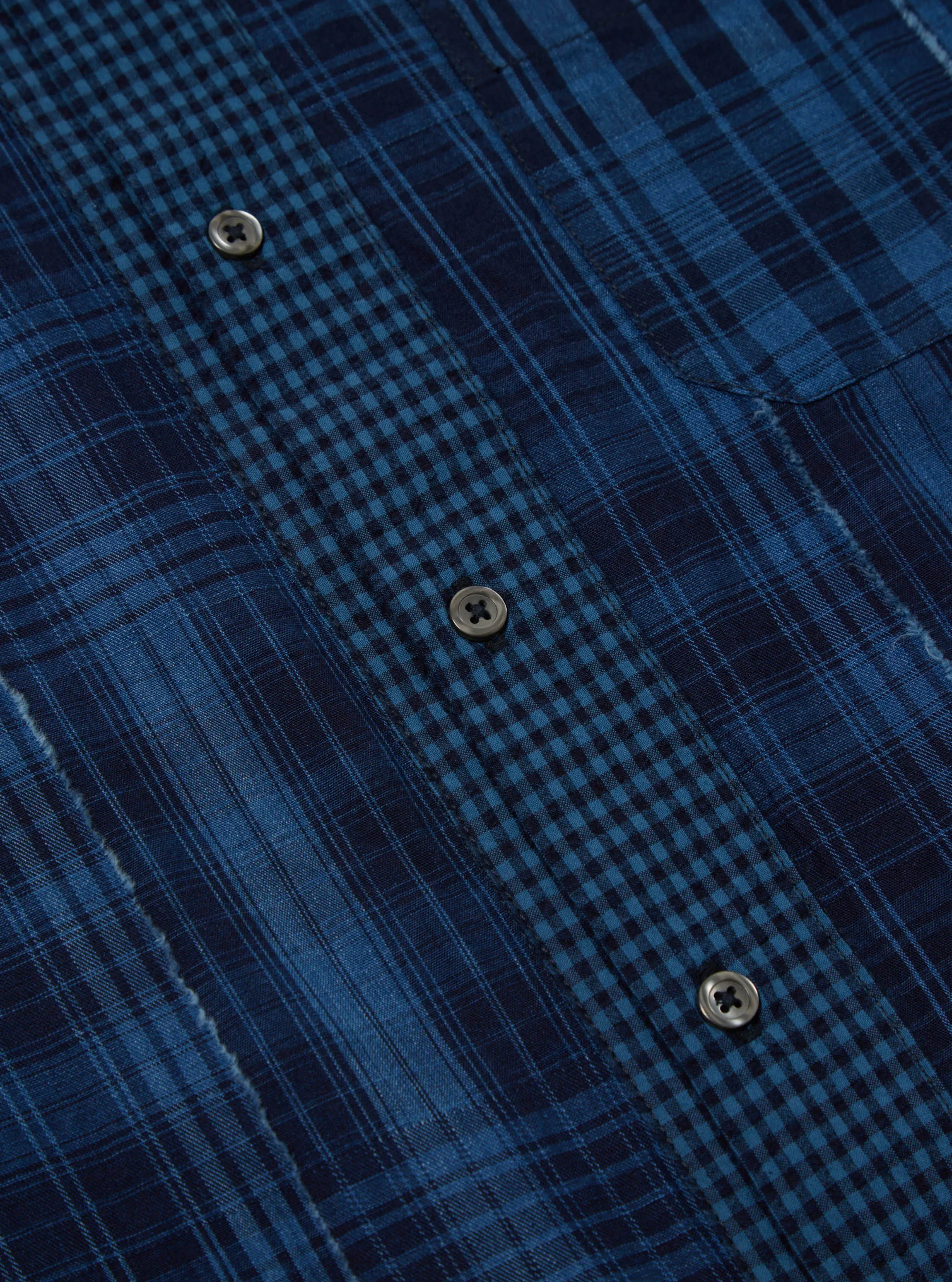 Universal Works Border Road Shirt in Indigo Raw/Gingham Mix sold by Universal Works product image thumbnail 5