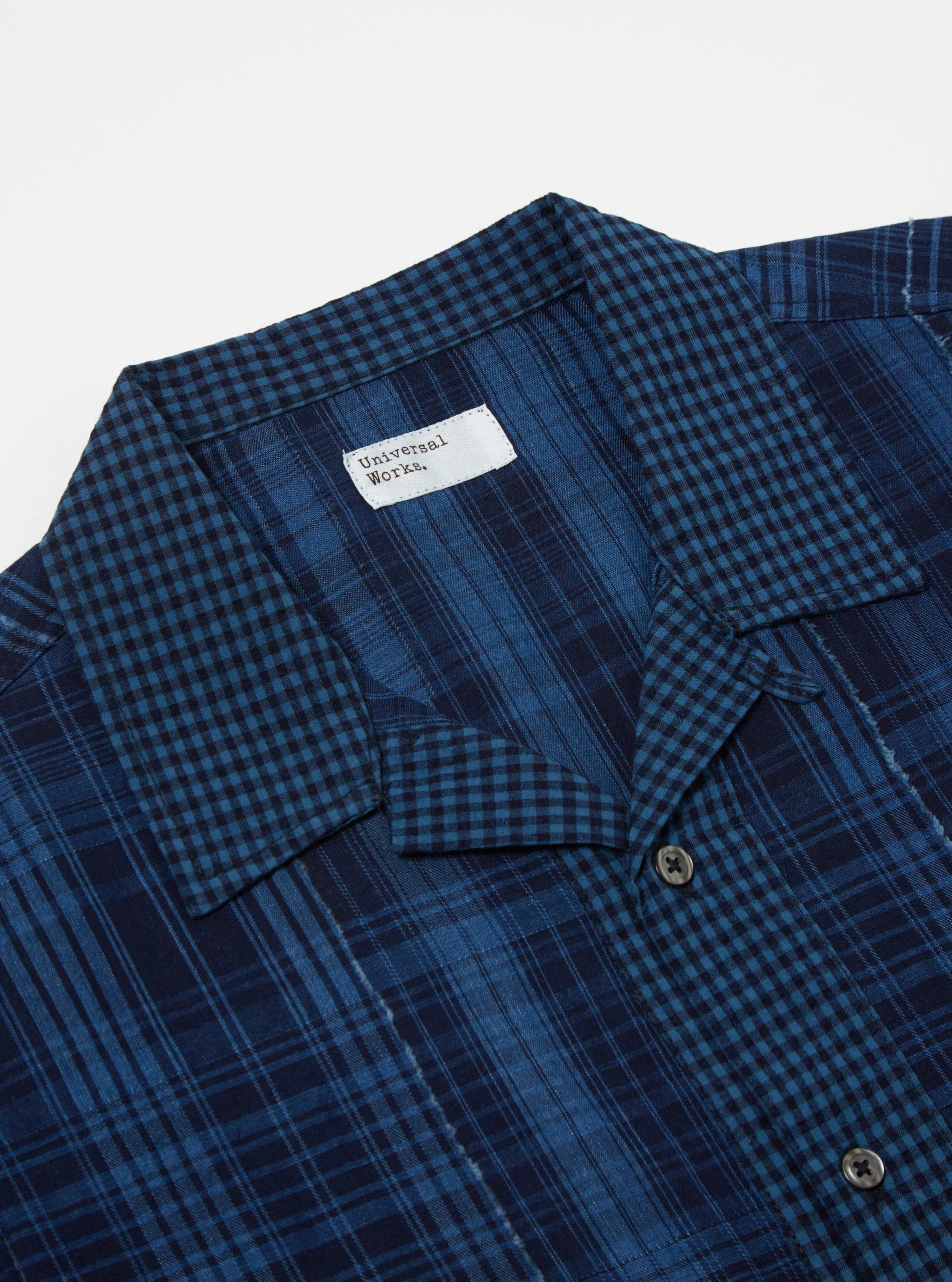 Universal Works Border Road Shirt in Indigo Raw/Gingham Mix sold by Universal Works product image thumbnail 4