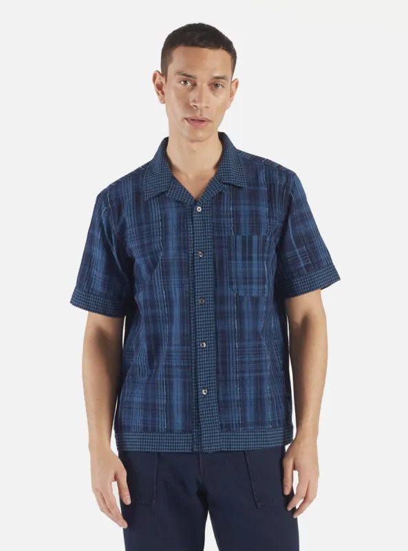 Universal Works Border Road Shirt in Indigo Raw/Gingham Mix sold by Universal Works