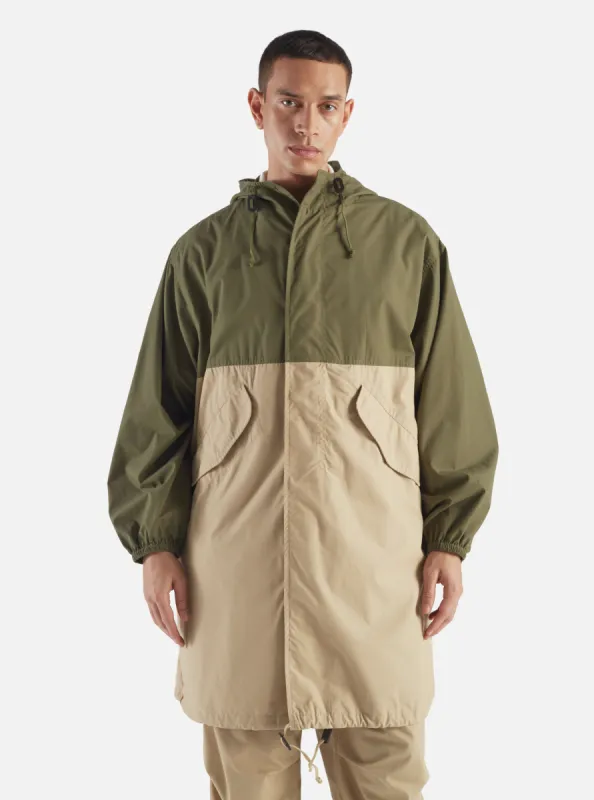 Universal Works Beach Parka in Olive/Sand Recycled Poly Tech sold by Universal Works
