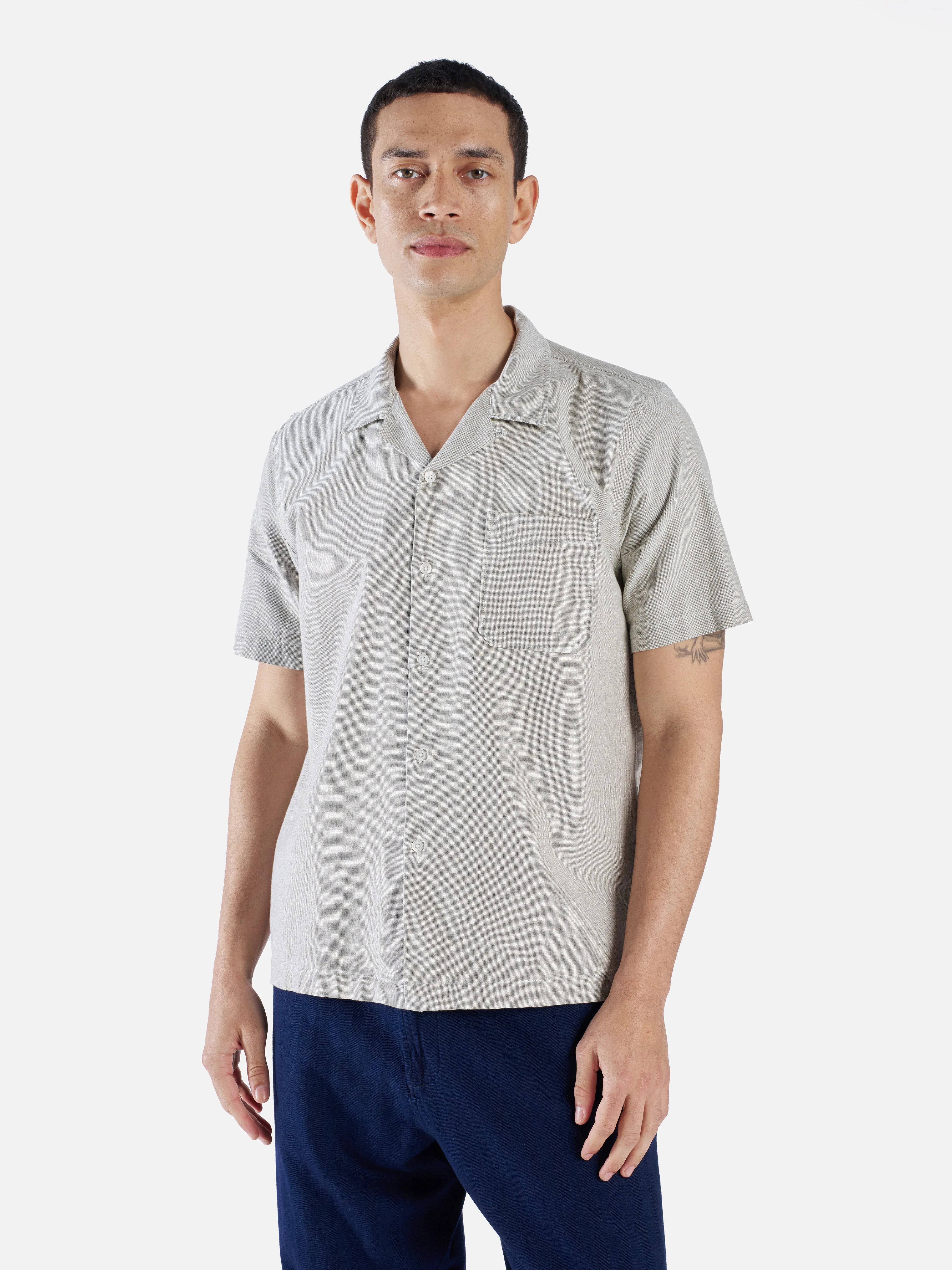 Universal Works Road Shirt in Olive Oxford Cotton sold by Universal Works