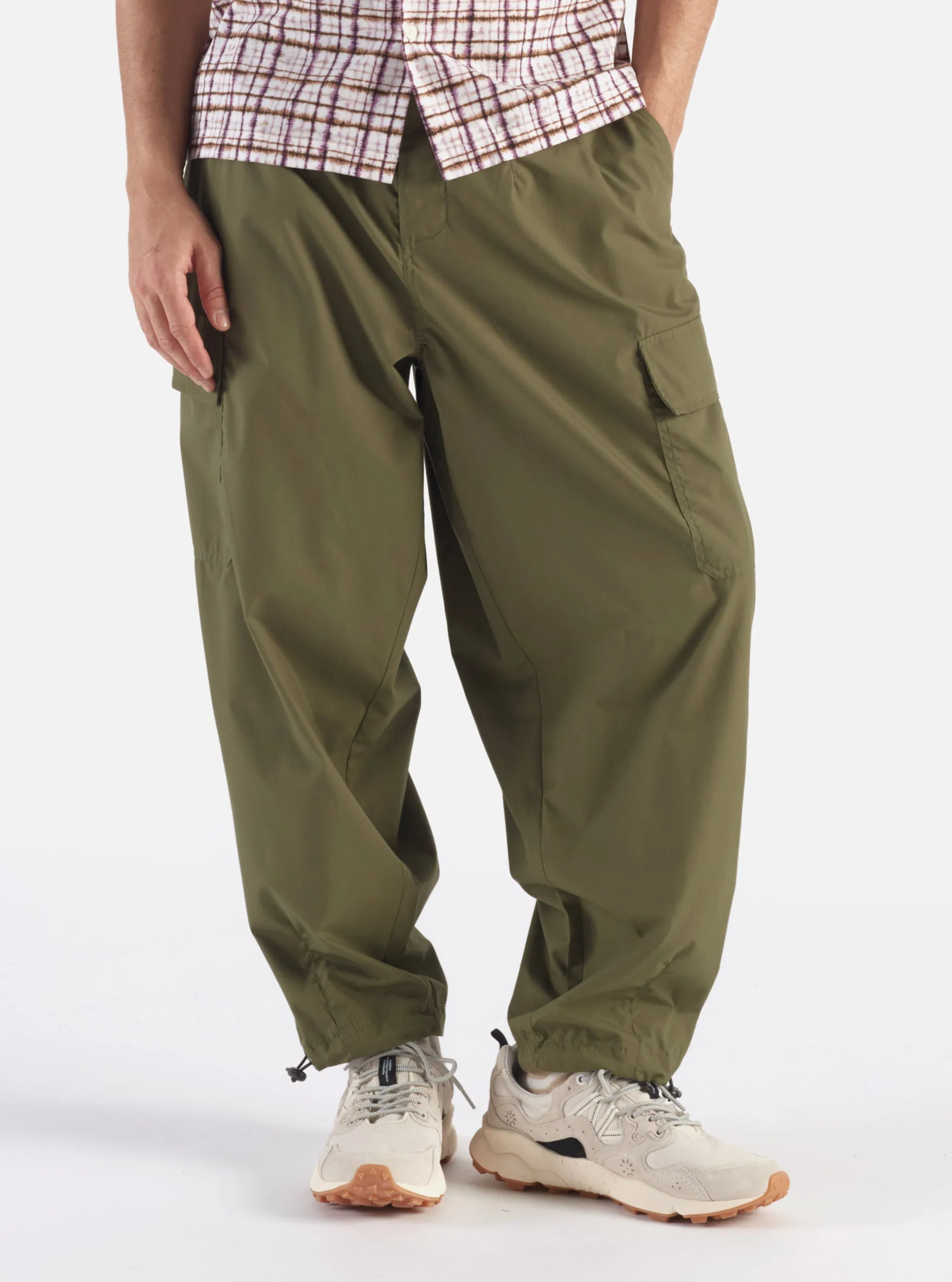 Universal Works Loose Cargo Pant in Olive Recycled Poly Tech sold by Universal Works