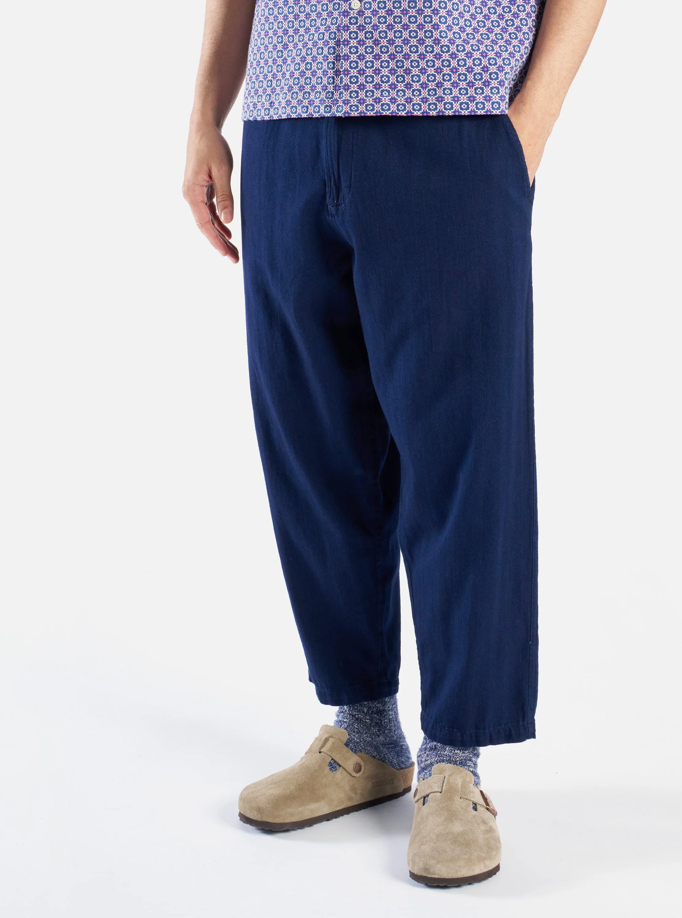 Universal Works Hi Water Trouser in Indigo Herringbone Denim sold by Universal Works