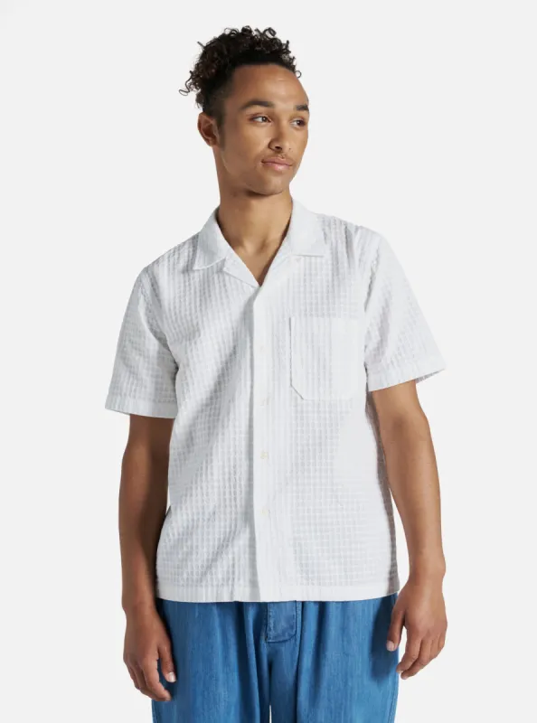 Universal Works Road Shirt in White Delos Back Cotton sold by Universal Works