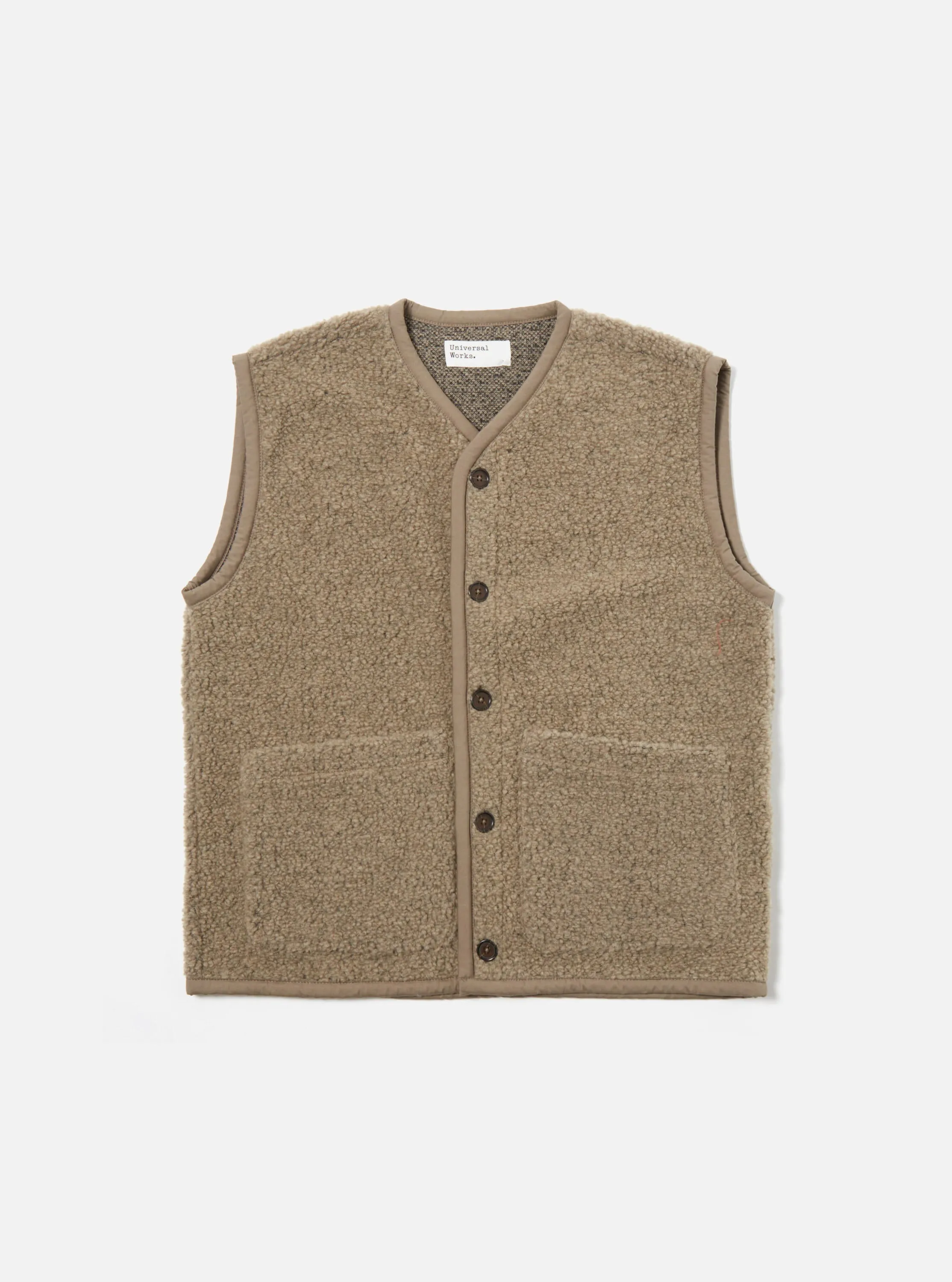Universal Works Lancaster Gilet in Stone Alvar Fleece | Parallel
