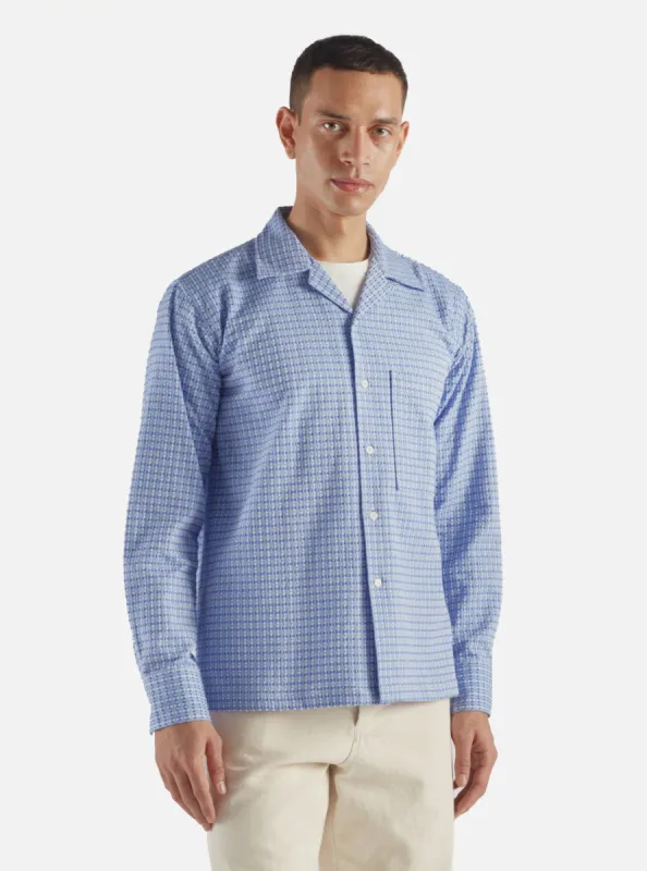 Universal Works L/S Camp Shirt II in Blue Delos Cotton sold by Universal Works