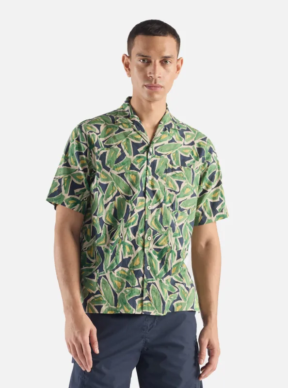 Universal Works Minari Shirt in Navy Artist Flower Lincot sold by Universal Works