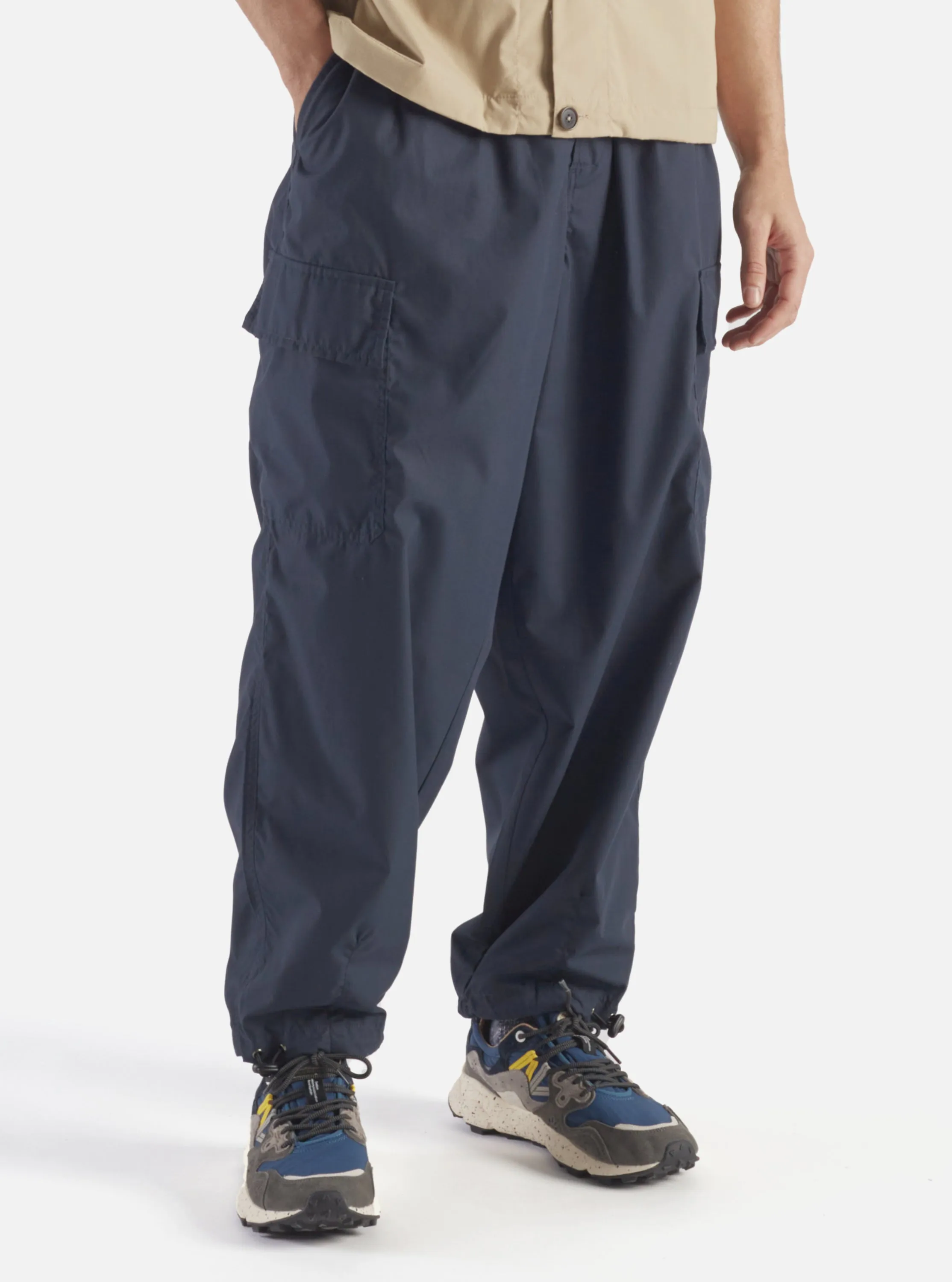 Universal Works Loose Cargo Pant in Navy Recycled Poly Tech sold by Universal Works