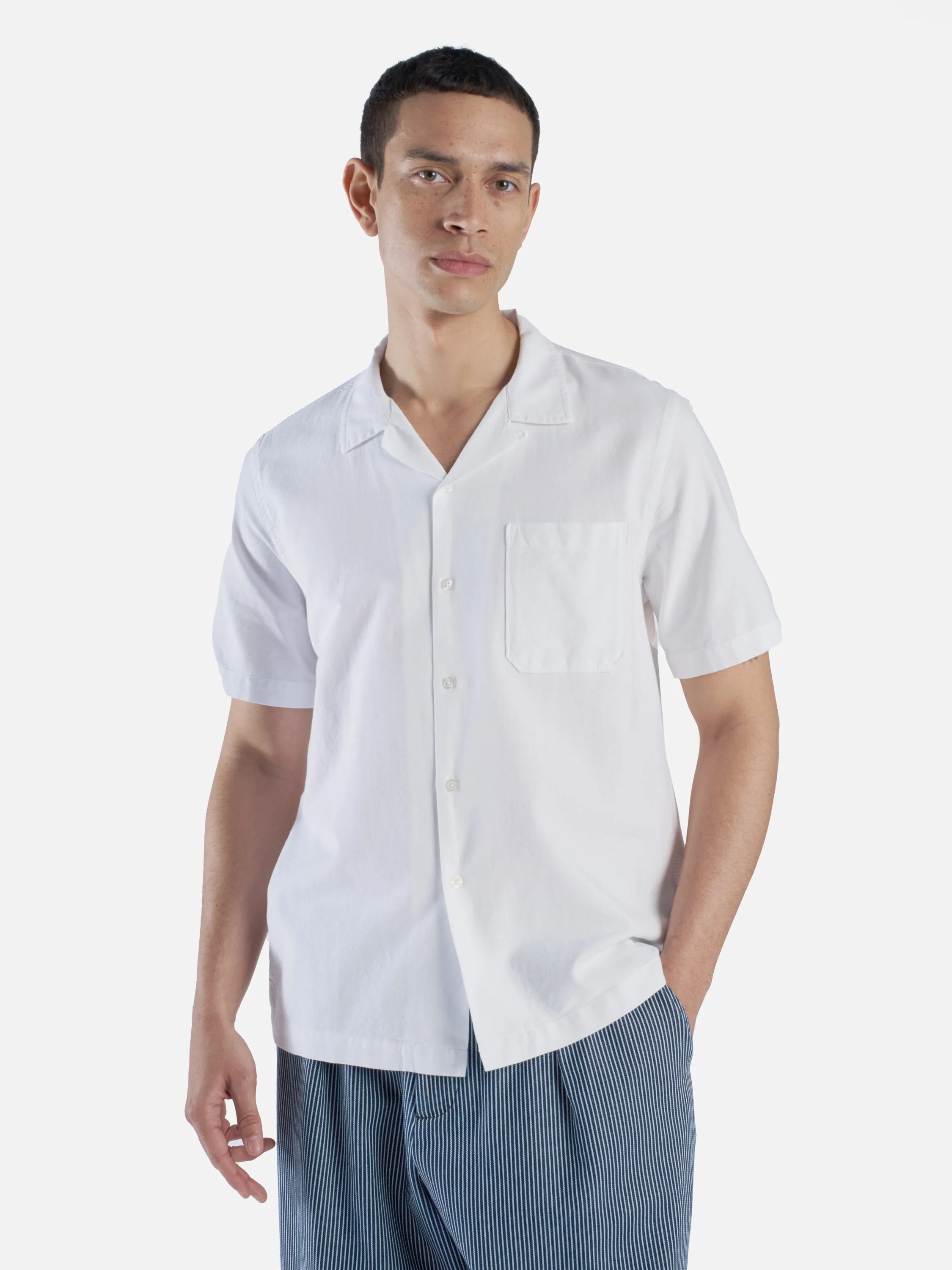 Universal Works Road Shirt in Ecru Oxford Cotton sold by Universal Works