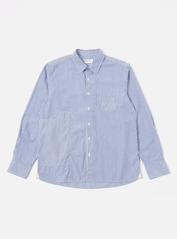 Universal Works L/S Patch Shirt in Blue Classic Stripes sold by Universal Works