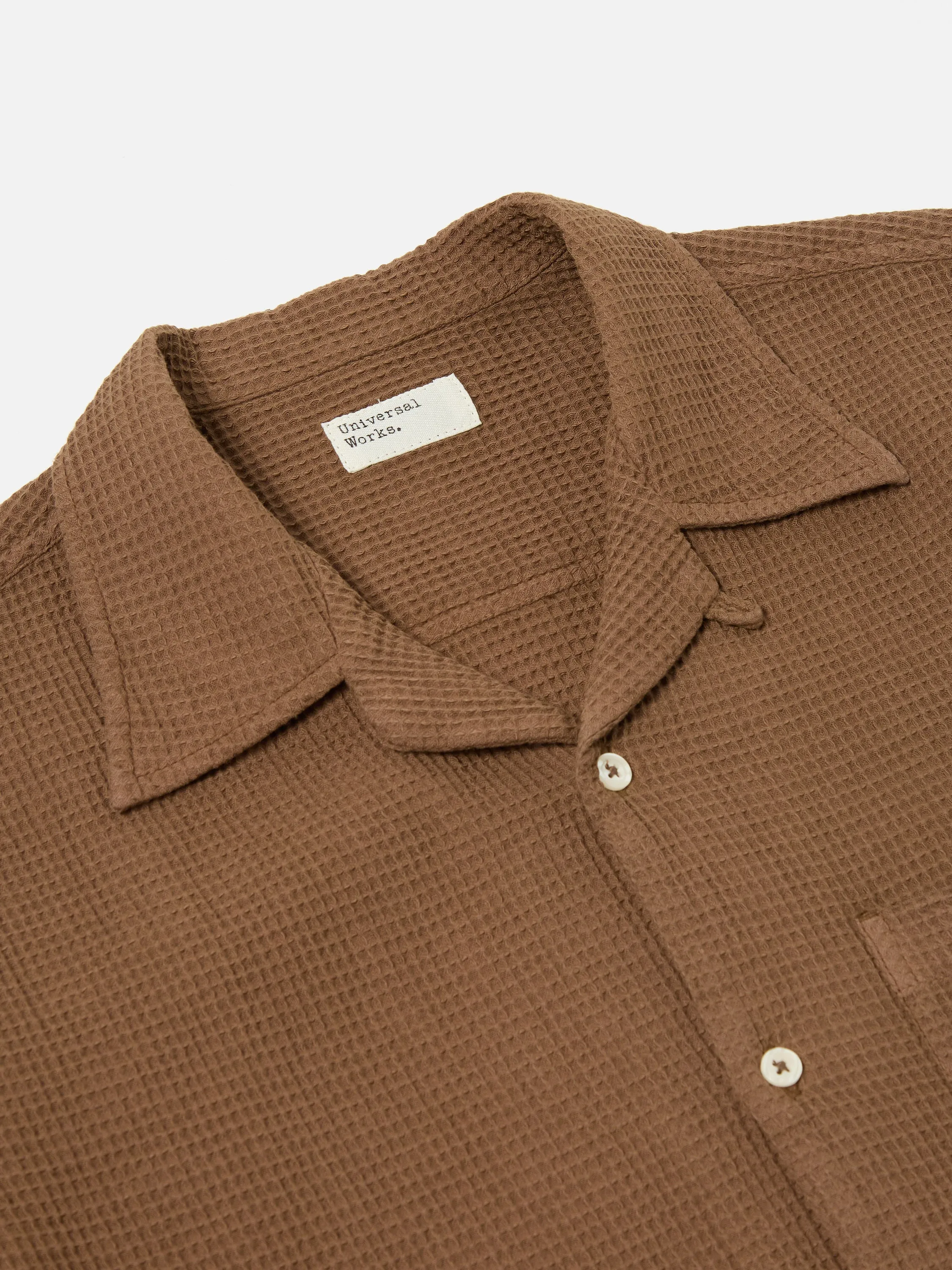 Universal Works Camp Shirt in Brown Japanese Waffle sold by Universal Works product image thumbnail 3