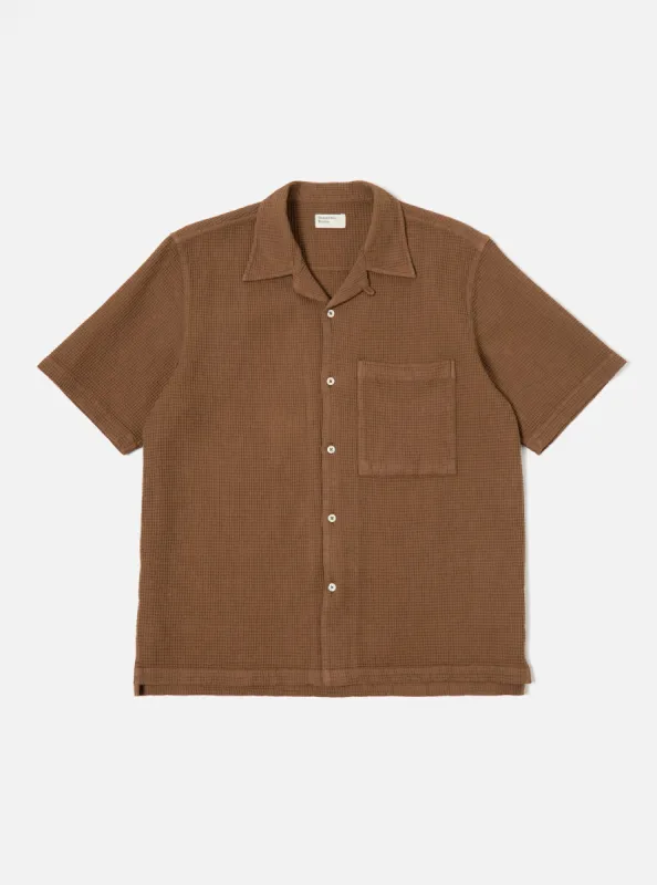 Universal Works Camp Shirt in Brown Japanese Waffle sold by Universal Works