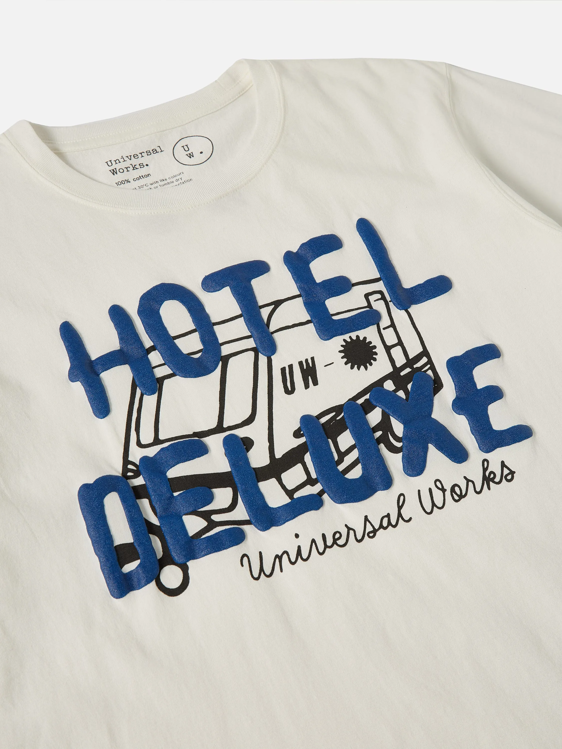 Universal Works Print Tee in Ecru 'Hotel Deluxe' Single Jersey sold by Universal Works product image thumbnail 5
