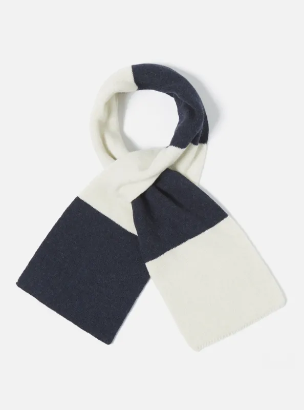 Universal Works Deluxe Football Scarf in Navy/Ecru Soft Wool sold by Universal Works