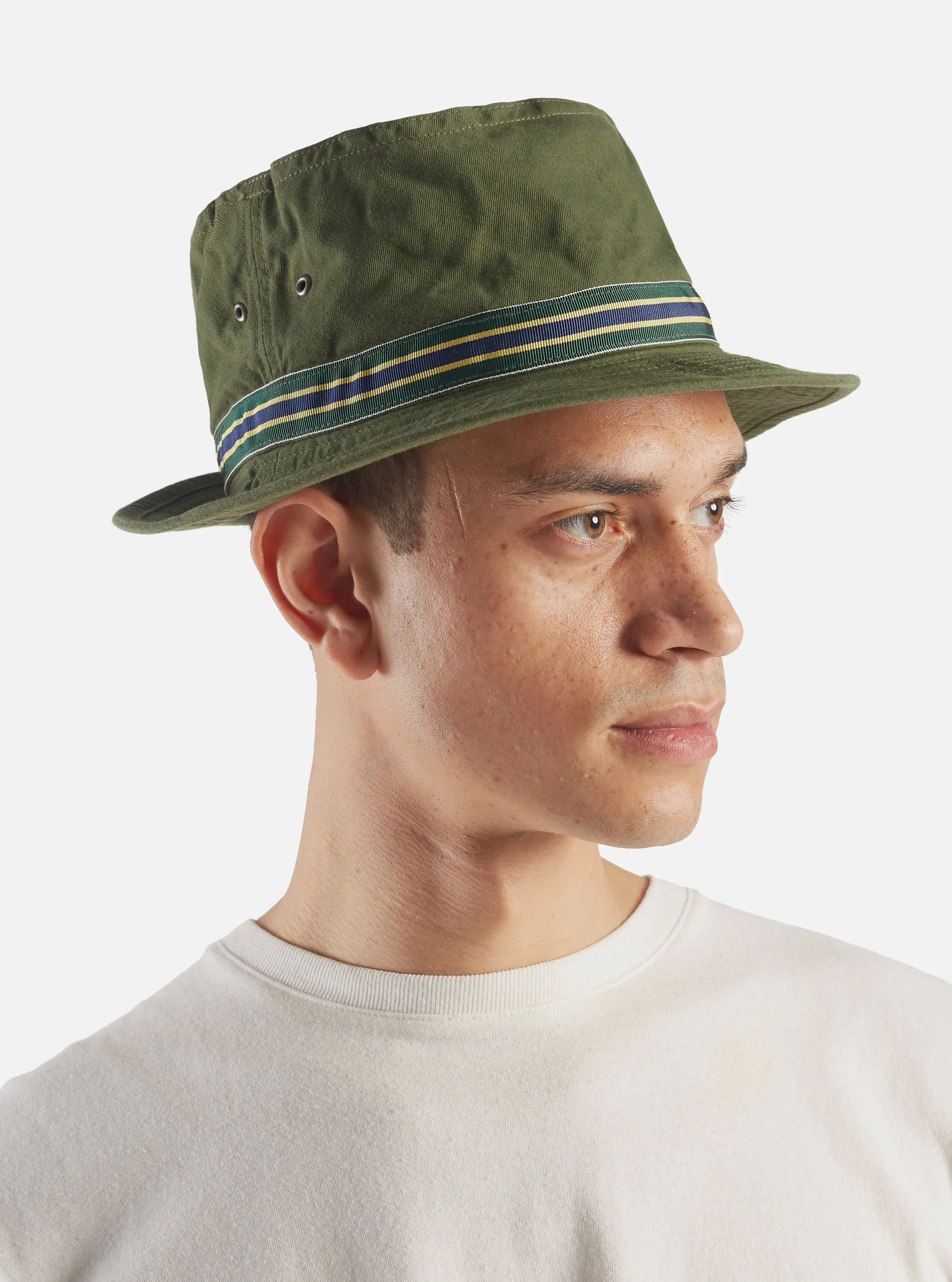 cableami® Pork Pie Hat in Olive Chino Cotton sold by Universal Works product image thumbnail 2