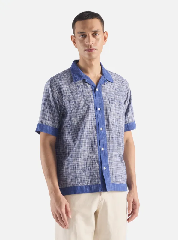 Universal Works Border Road Shirt in Navy/Blue Ocean/Sea Ikat sold by Universal Works
