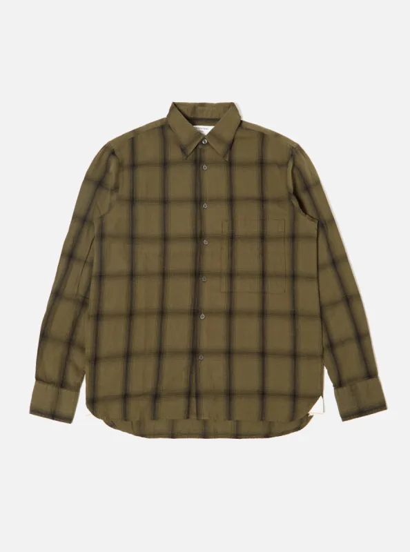 Universal Works Square Pocket Shirt in Olive Shadow Check sold by Universal Works