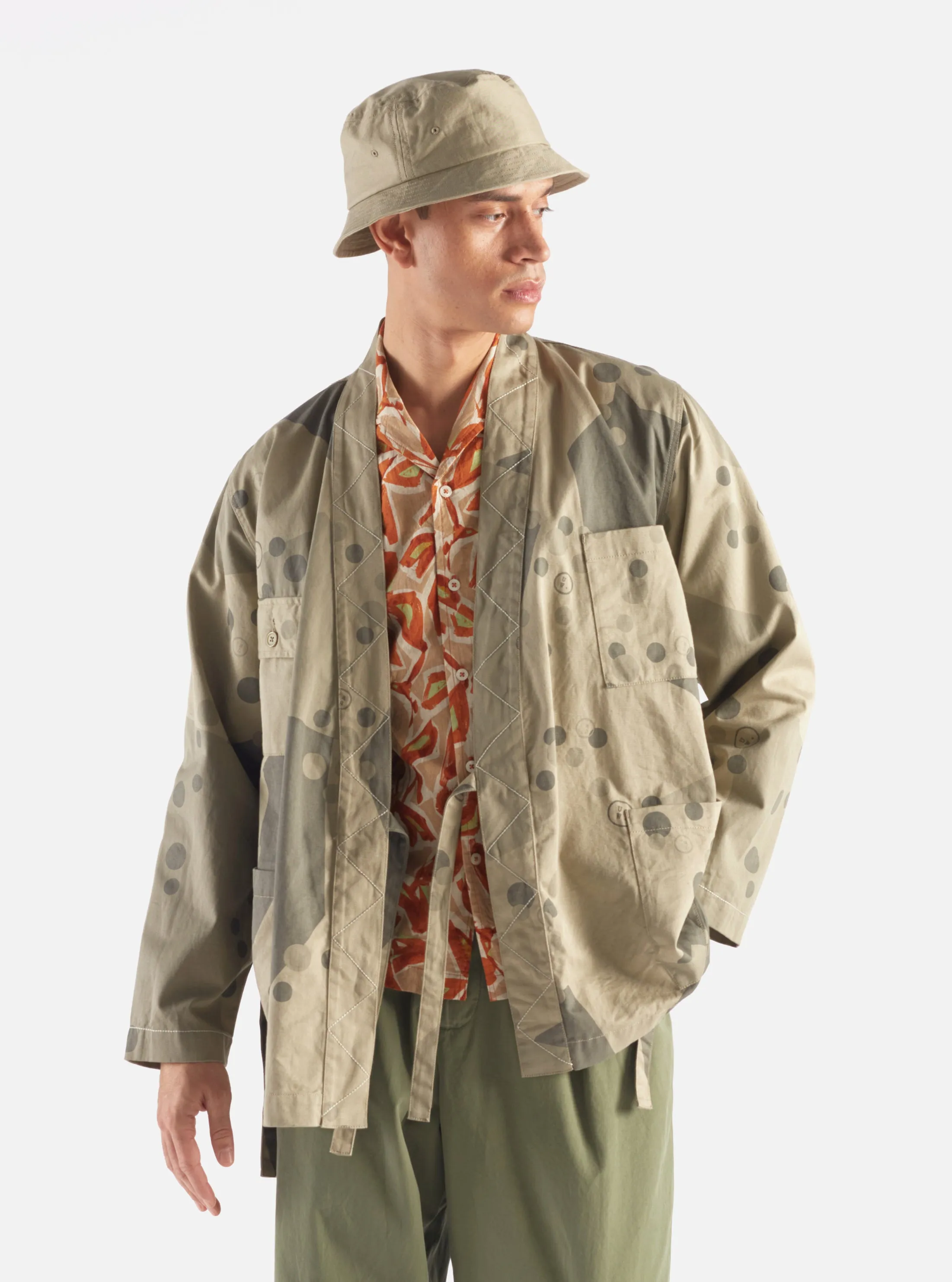 Universal Works Osaka Work Jacket in Stone UW. Camo Twill sold by Universal Works