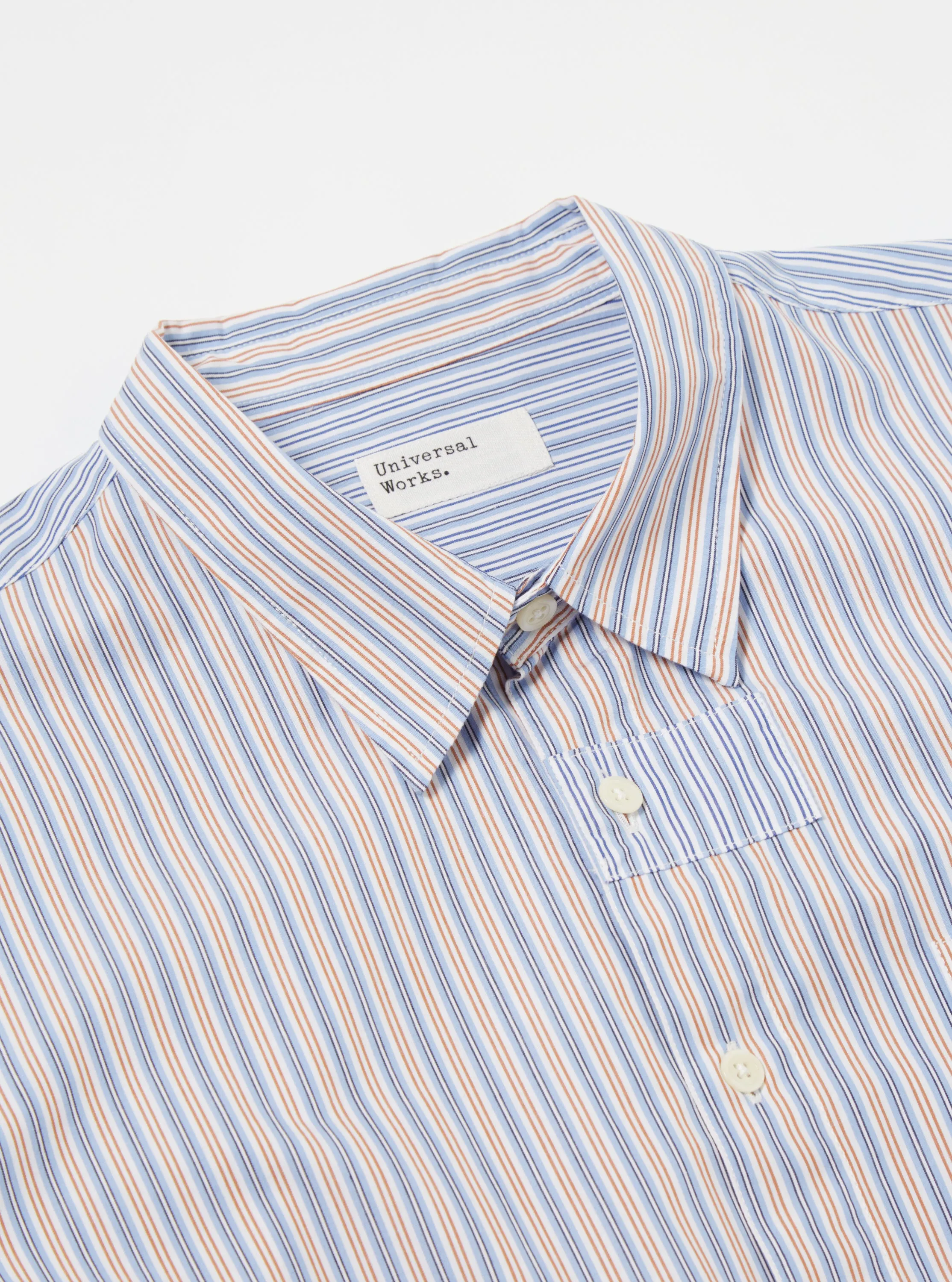 Universal Works Patched Shirt in Blue Busy Stripe Cotton sold by Universal Works product image thumbnail 4