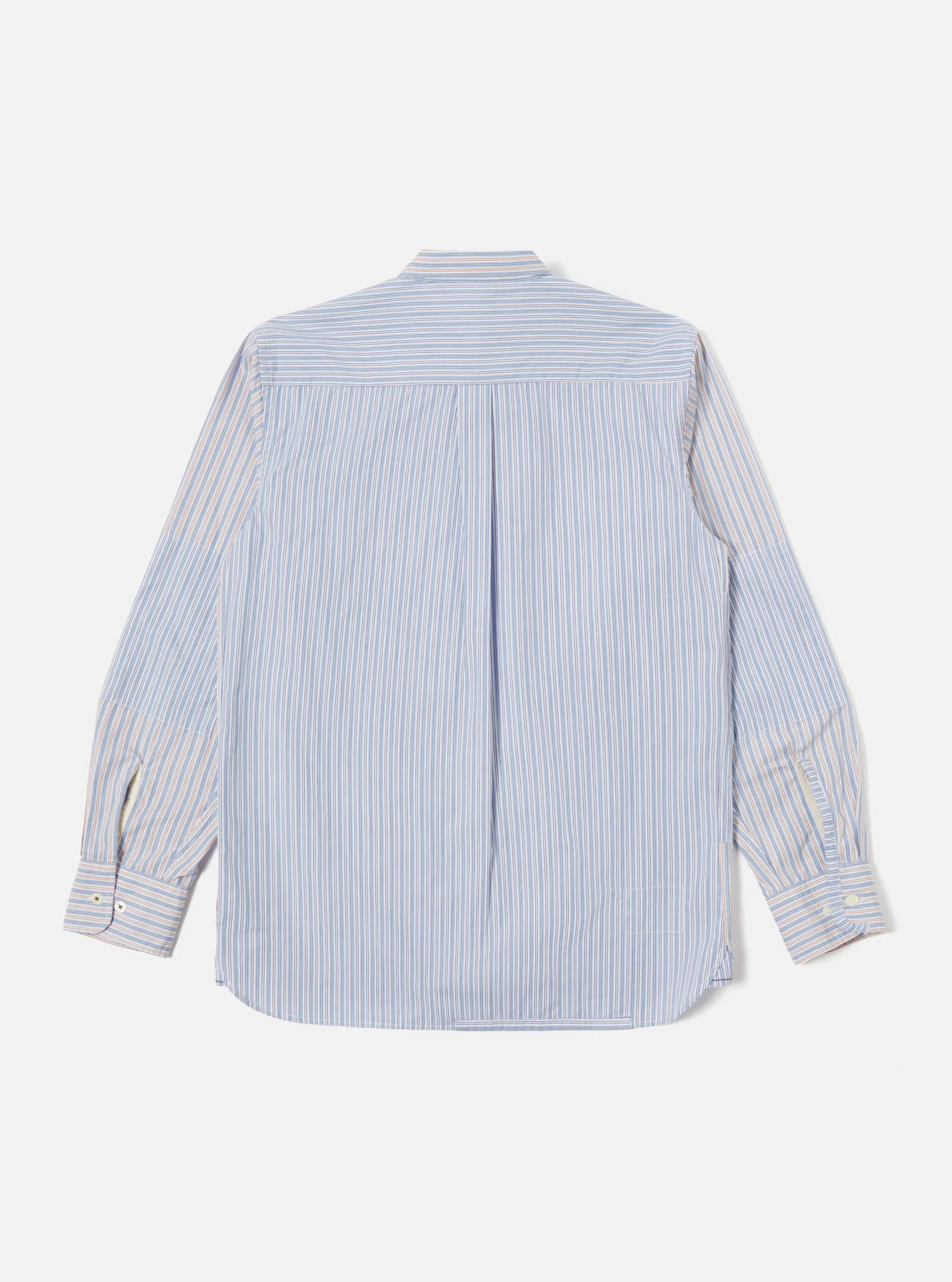 Universal Works Patched Shirt in Blue Busy Stripe Cotton sold by Universal Works product image thumbnail 3