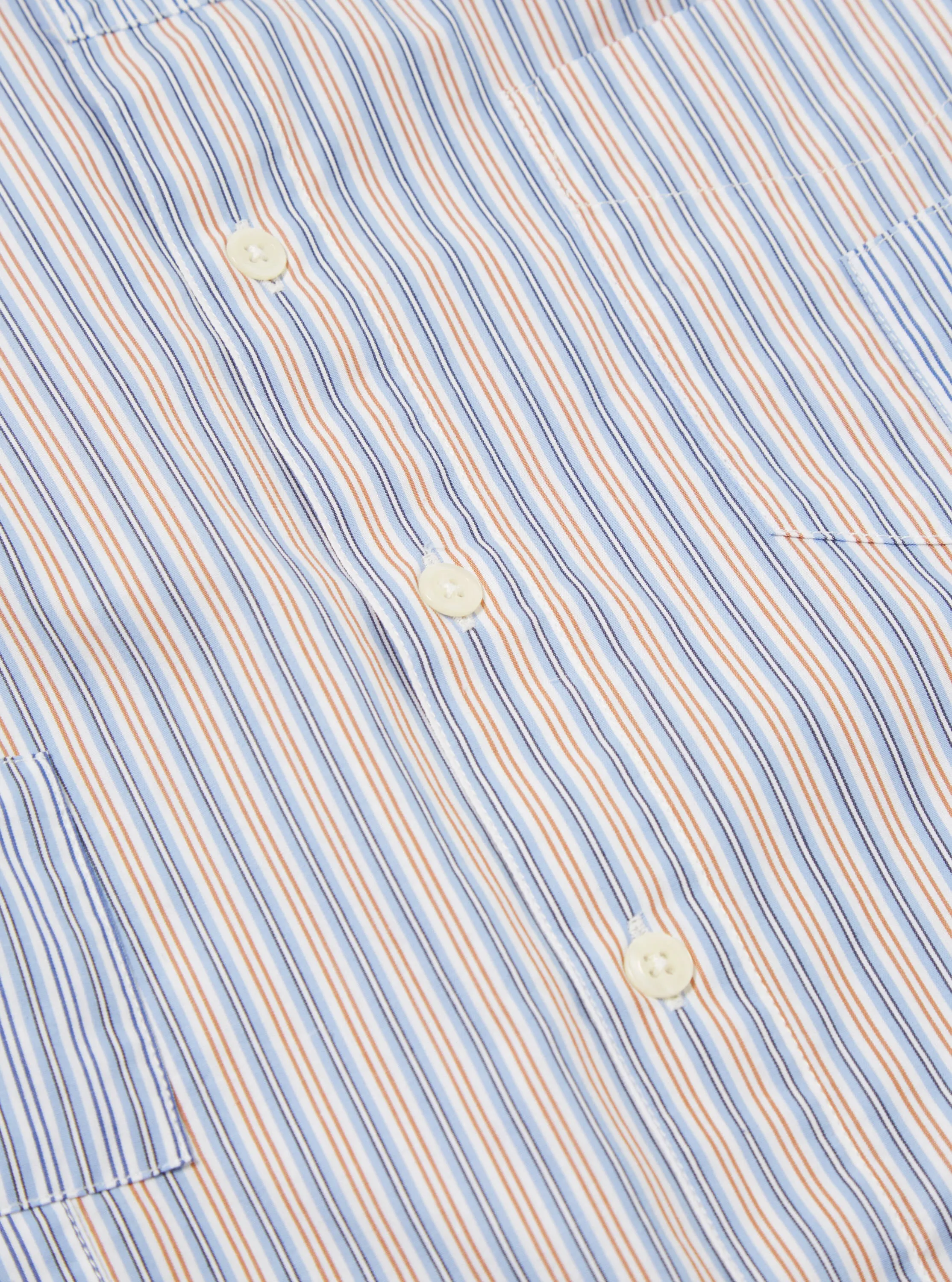 Universal Works Patched Shirt in Blue Busy Stripe Cotton sold by Universal Works product image thumbnail 5