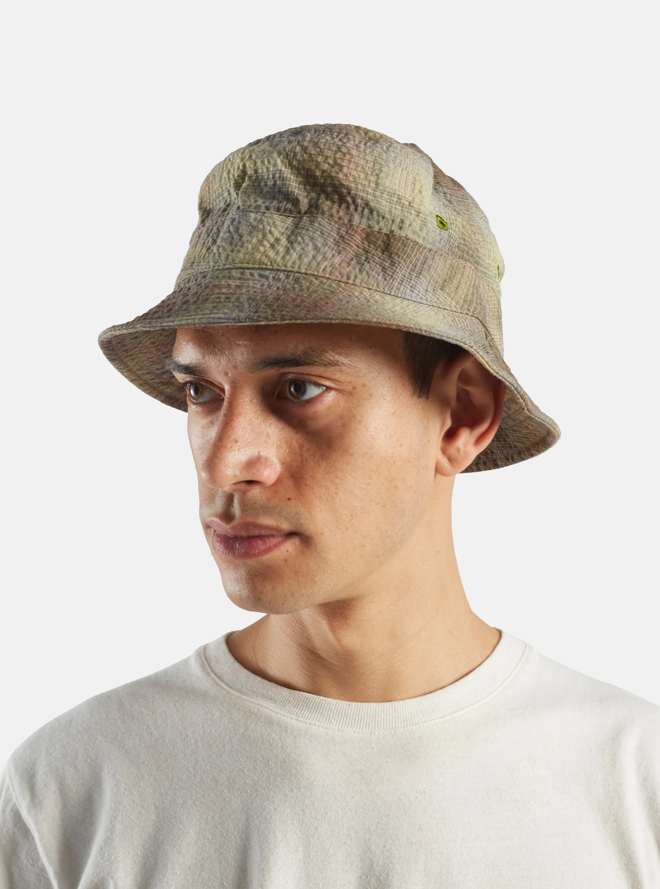 Universal Works Bucket Hat in Olive Portuguese Check