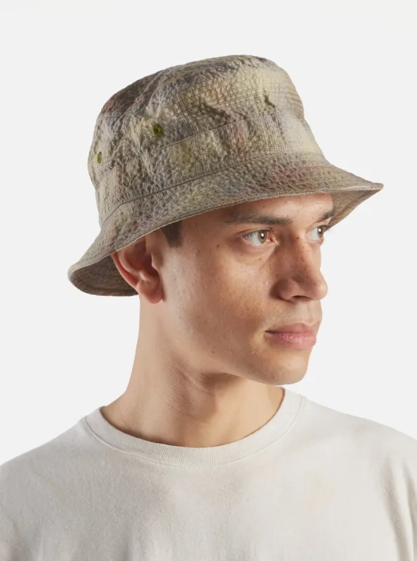 Universal Works Bucket Hat in Olive Portuguese Check Seersucker sold by Universal Works