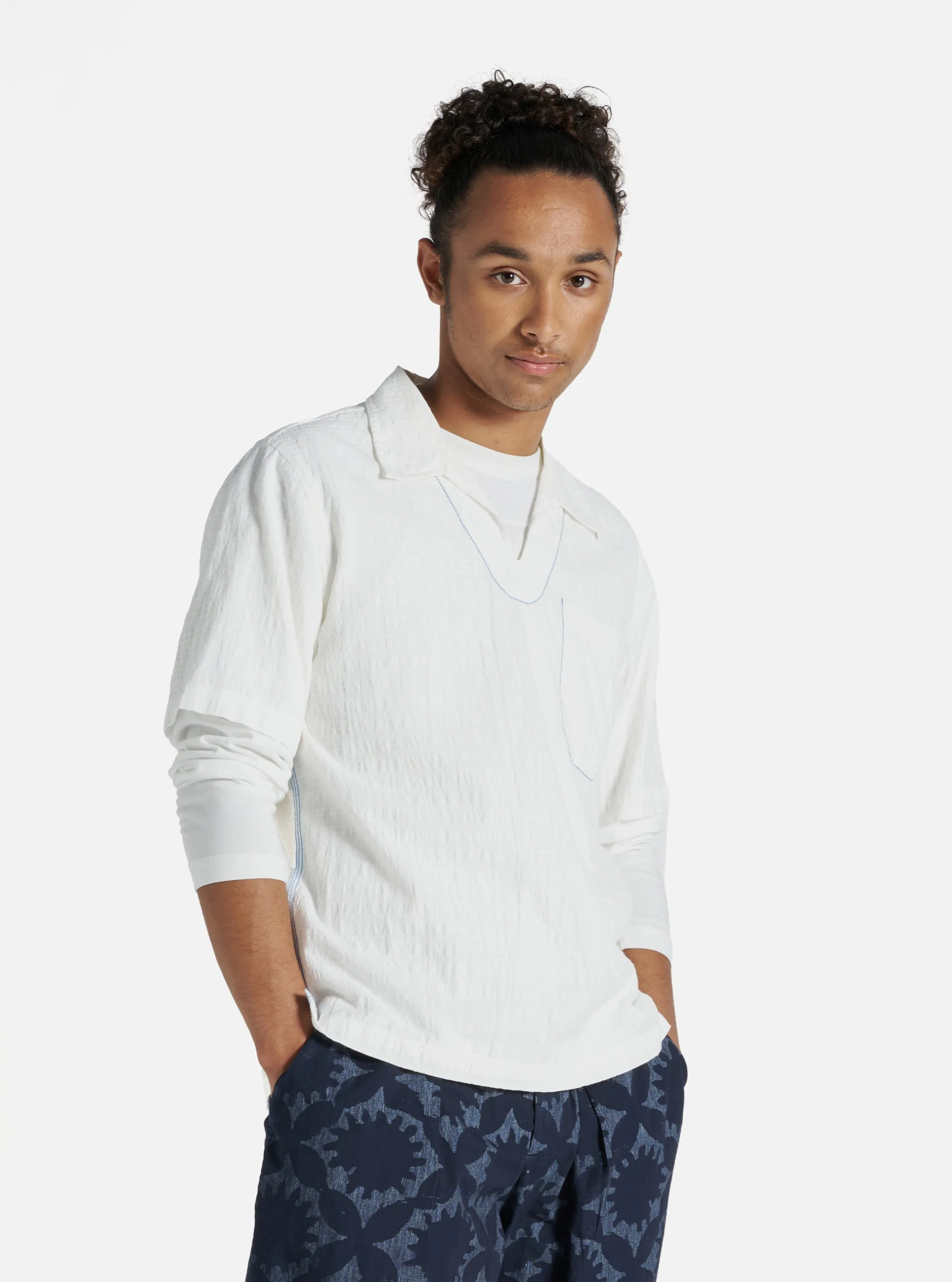 Universal Works Overhead Shirt in Ecru Dolly Stripe sold by Universal Works