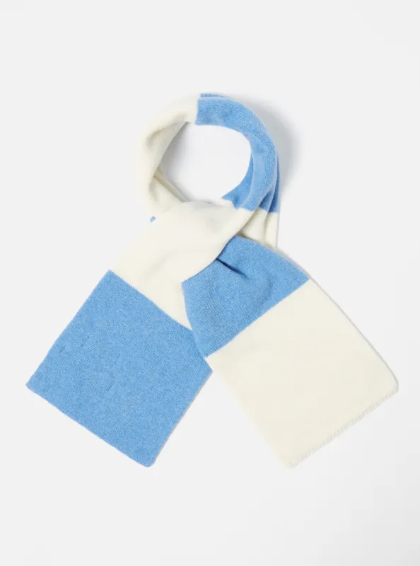 Universal Works Deluxe Football Scarf in Ecru/Sky Soft Wool sold by Universal Works