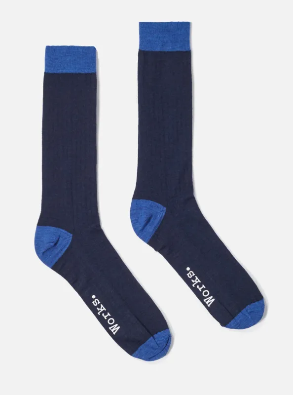 Navy Merino Merino Classic Sock sold by Universal Works