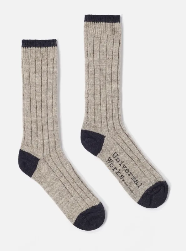 Universal Works Hike Sock In Stone Wool sold by Universal Works