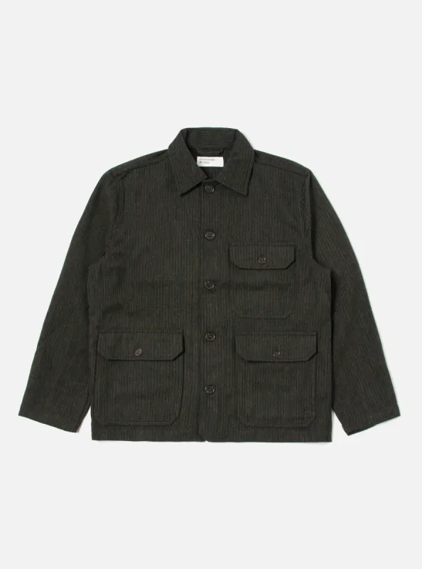 Universal Works Utility Jacket in Black/Olive Stripe Wool Mix sold by Universal Works