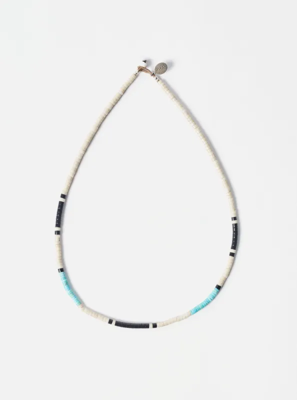 Mikia Heishi Bead Necklace in Jasper/Turqoise Fossil made by Universal Works