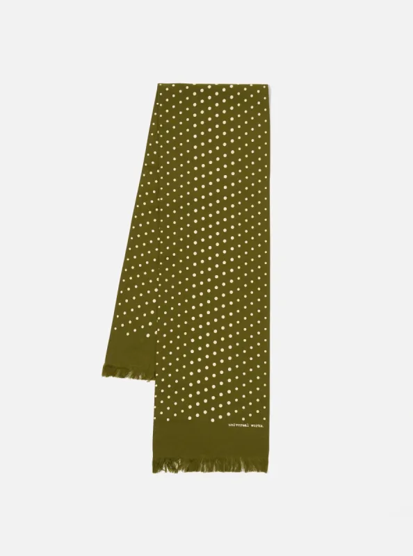 Universal Works Short Scarf in Green Dot Print sold by Universal Works