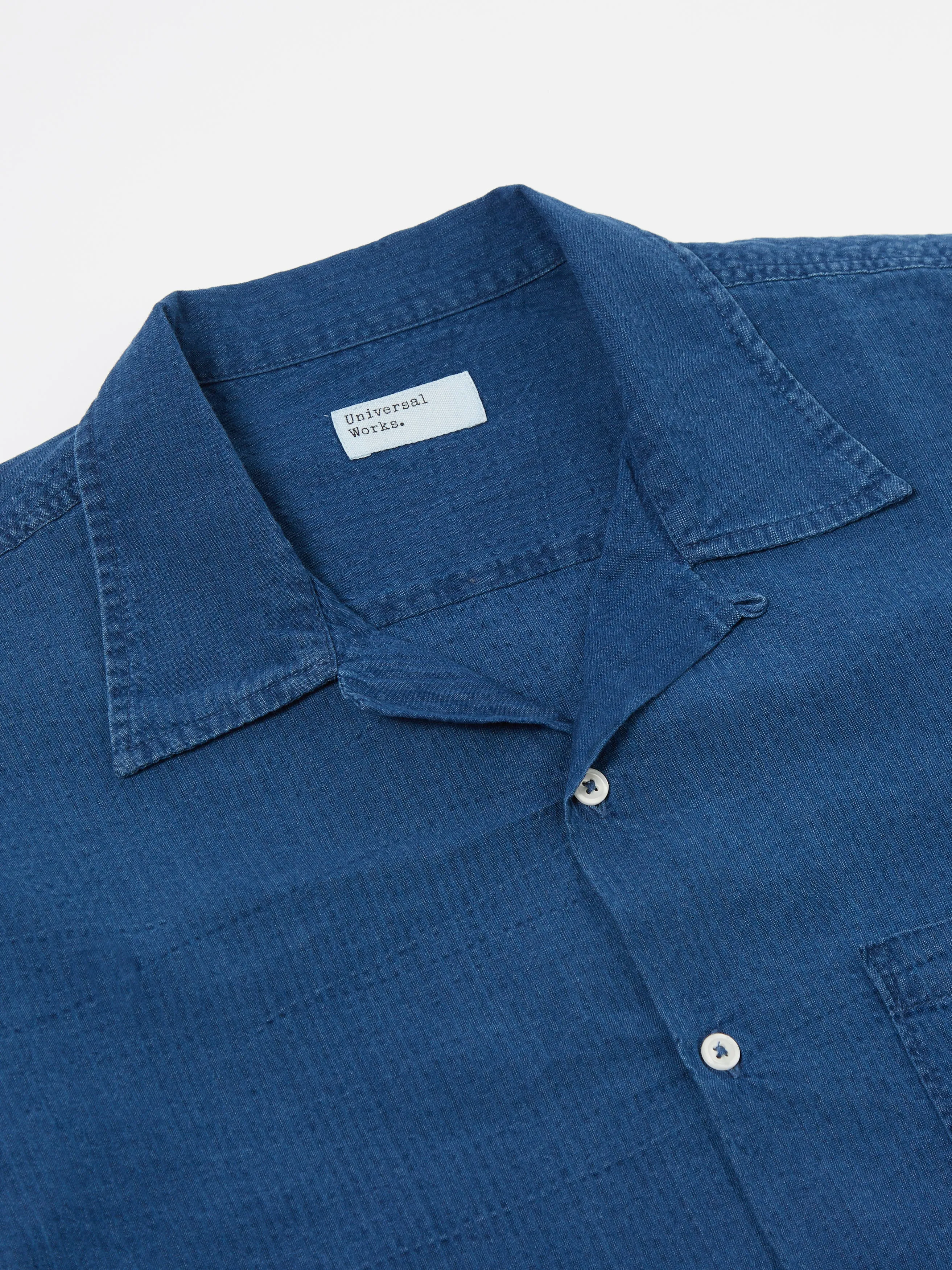 Universal Works L/S Camp Shirt II in Washed Indigo Seersucker sold by Universal Works product image thumbnail 3