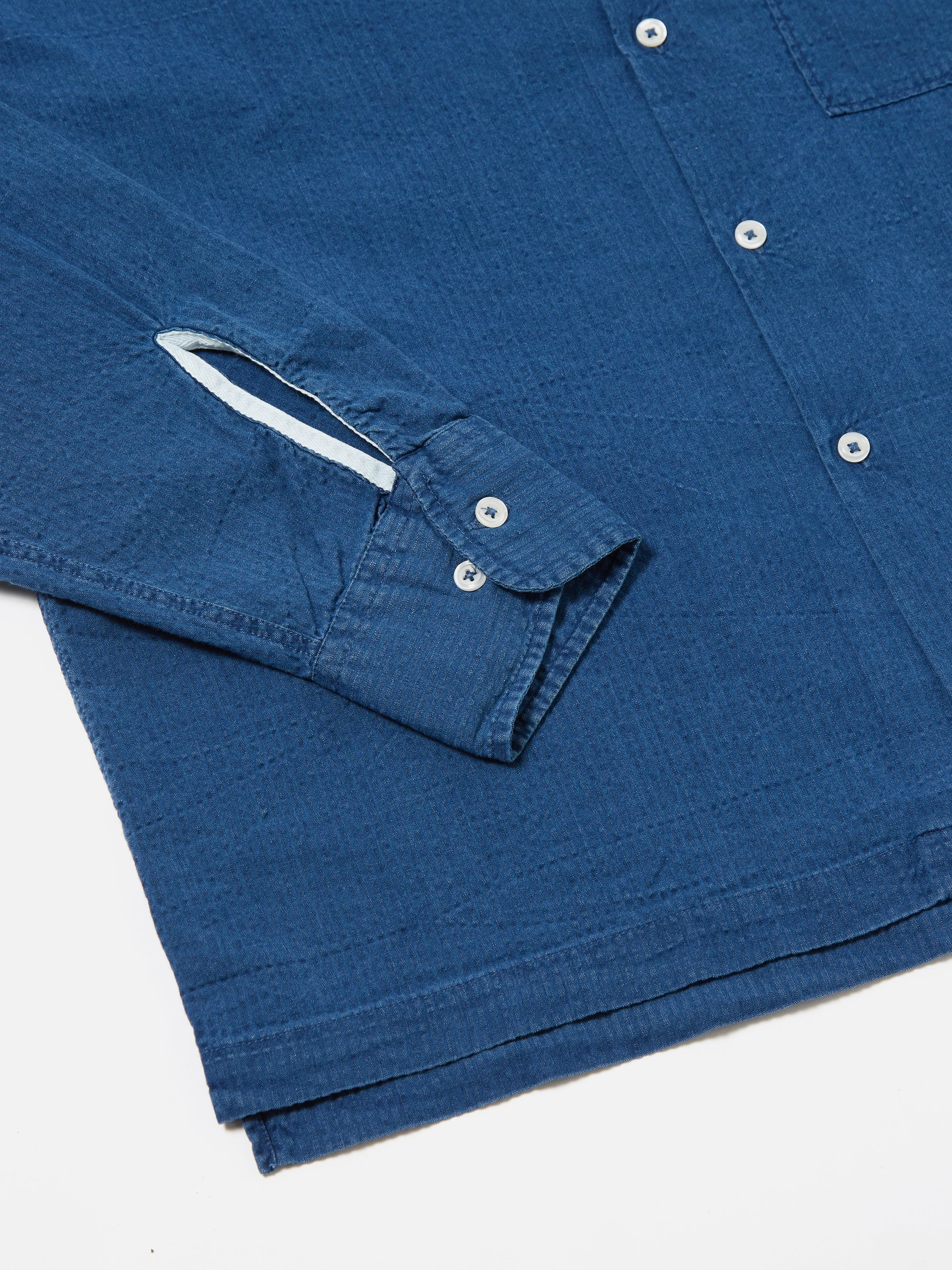 Universal Works L/S Camp Shirt II in Washed Indigo Seersucker sold by Universal Works product image thumbnail 5
