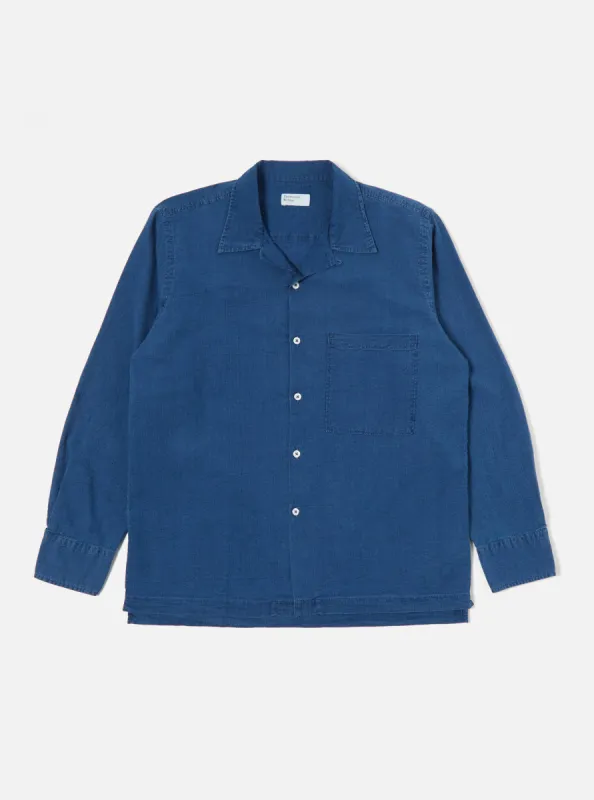 Universal Works L/S Camp Shirt II in Washed Indigo Seersucker sold by Universal Works